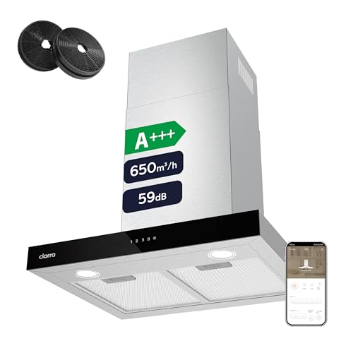 CIARRA CBCS6102 A+++ Dunstabzugshaube 60cm Umluft 650m³/h mit CBCF003 Aktivkohlefilter Touch-Bedienung 4 Stufen Inkl. Booster Abluft Wandmontage Abzugshaube Edelstahl Silber von CIARRA
