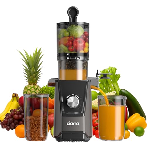 Ciarra CBSJ046-G Entsafter Slow Juicer mit 108mm Einfüllschacht Entsafter Gemüse und Obst für ganze Automatische Abschaltung Rückwärtsfunktion BPA-Frei Cold Press Juicer 2 Behältern von CIARRA