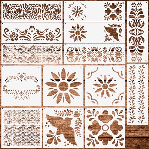 14 Stück Schablonen Set, Wiederverwendbare Kuchen Schablonen, Kunststoff Schablone, Blumen Schablone Handwerk Stencil, Malschablonen für Holz, Wände, Leinwand, Möbel 14 Stück Schablonen Set, Wiederverwendbare Kuchen Schablonen, Kunststoff Schablone, Blumen Schablone Handwerk Stencil, Malschablonen für Holz, Wände, Leinwand, Möbel von CIATBYYJ