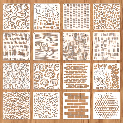 16 Stück Schablonen Malen Set,Gemischte Textur Malerei Schablonen,Kunststoff Zeichnung Malschablonen,Schablonen Textilgestaltung, Malschablonen für DIY Scrapbooking Möbeln Wand Dekoration von CIATBYYJ