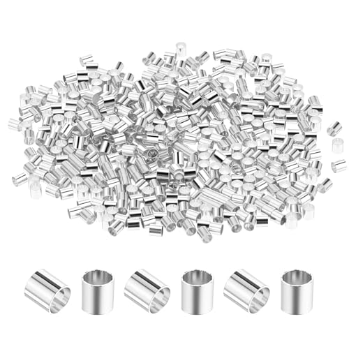 500 Stück Quetschperlen, 2mm Tube Crimp Perlen, Langlebige Langes Quetschröhrchen, Mehrzweck Crimps Rohre für DIY Schmuck Ohrringe Halsketten Armbänder Making zu sichern (Silber) von CIATBYYJ
