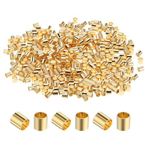 500 Stück Quetschperlen Gold, 2mm Tube Crimp Perlen, Langlebige Quetschperlen, Mehrzweck Gold Crimps Rohre für DIY Schmuck Ohrringe Halsketten Armbänder Making zu sichern von CIATBYYJ