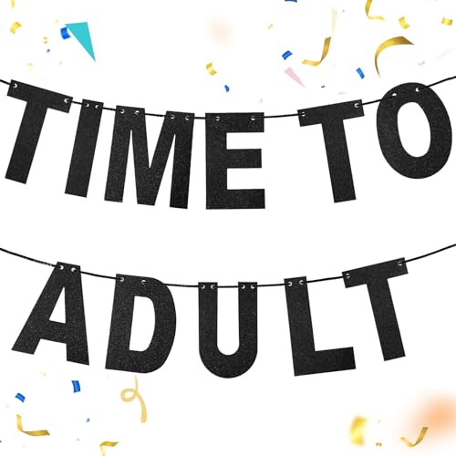 Glitzernde schwarze Happy Birthday-Banner "Time to Adult", Party-Dekorationen für Erwachsene, glitzernde "Happy 18th Birthday"-Banner für Mädchen und Jungen, 2 Stück Glitzernde schwarze Happy Birthday-Banner "Time to Adult", Party-Dekorationen für Erwachsene, glitzernde "Happy 18th Birthday"-Banner für Mädchen und Jungen, 2 Stück von CIATBYYJ