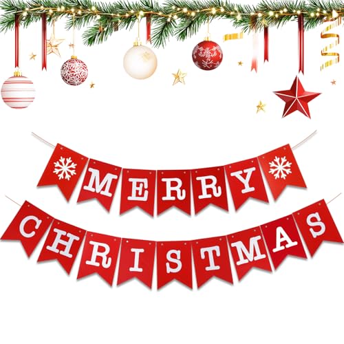 Weihnachtsbanner "Merry Christmas", vormontiert, weiß-rot, Weihnachtsgirlande, hängende Dekorationen für Weihnachten, Partyzubehör, Heimdekoration, 2 Stück Weihnachtsbanner "Merry Christmas", vormontiert, weiß-rot, Weihnachtsgirlande, hängende Dekorationen für Weihnachten, Partyzubehör, Heimdekoration, 2 Stück von CIATBYYJ