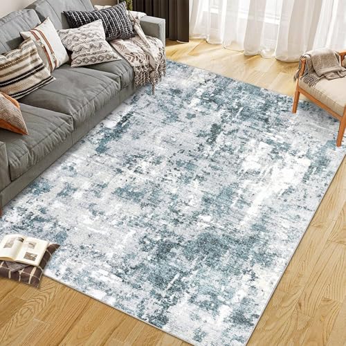 CIBTYHOH Modern Abstraktes Bereich Teppich Wohnzimmer Carpet Flauschiger Kurzflor Teppich Schlafzimmer 160 * 230cm Waschbare Teppiche für Eingangsbereich(Blau) von CIBTYHOH
