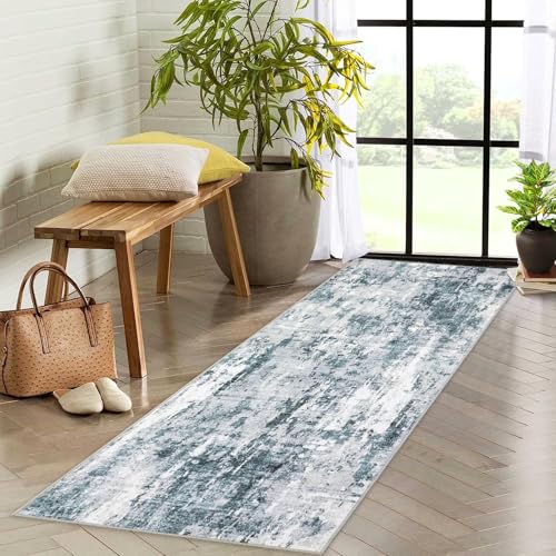 CIBTYHOH Modern Abstraktes Bereich Teppich Wohnzimmer Carpet Flauschiger Kurzflor Teppich Schlafzimmer 80 * 150cm Waschbare Teppiche für Eingangsbereich(Blau) von CIBTYHOH