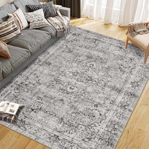 CIBTYHOH Kurzflor Bereich Teppich Wohnzimmer Boho Waschbarer Teppich Schlafzimmer 120 * 170cm Vintage Carpet für Esszimmer Büro(Grau) CIBTYHOH Kurzflor Bereich Teppich Wohnzimmer Boho Waschbarer Teppich Schlafzimmer 120 * 170cm Vintage Carpet für Esszimmer Büro(Grau) von CIBTYHOH