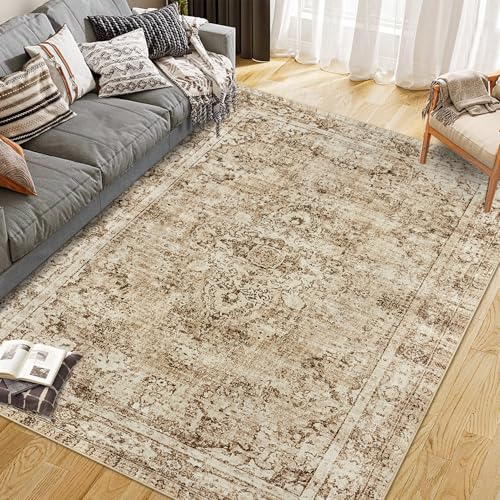 CIBTYHOH Kurzflor Bereich Teppich Wohnzimmer Boho Waschbarer Teppich Schlafzimmer 80 * 150cm Vintage Carpet für Esszimmer Büro(Beige) von CIBTYHOH
