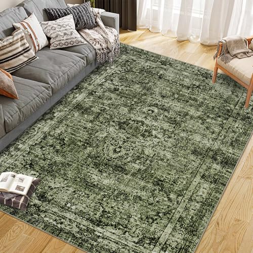 CIBTYHOH Kurzflor Bereich Teppich Wohnzimmer Boho Waschbarer Teppich Schlafzimmer 200 * 290cm Vintage Carpet für Esszimmer Büro(Dunkelgrün) von CIBTYHOH