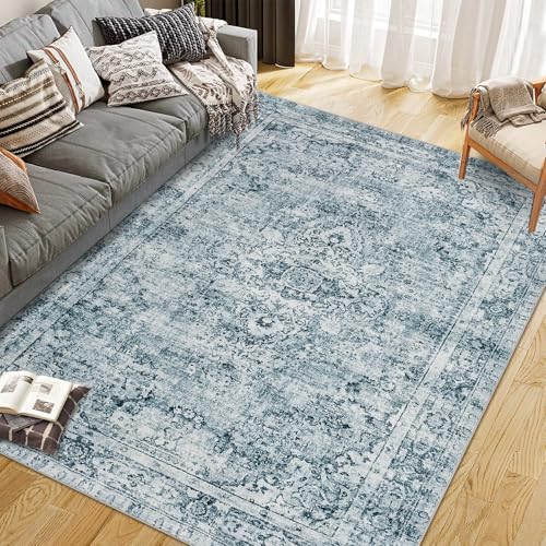 CIBTYHOH Kurzflor Bereich Teppich Wohnzimmer Boho Waschbarer Teppich Schlafzimmer 240 * 340cm Vintage Carpet für Esszimmer Büro(Blau) CIBTYHOH Kurzflor Bereich Teppich Wohnzimmer Boho Waschbarer Teppich Schlafzimmer 240 * 340cm Vintage Carpet für Esszimmer Büro(Blau) von CIBTYHOH