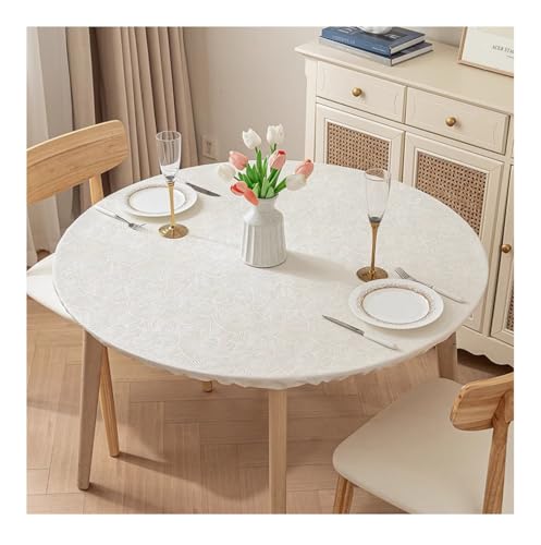 CIEEIN CIEHT Polyester Tischdecke Schreibtisch Rund Tischfoli Tischtuch Tischwäsche Couchtisch Wasserdicht Tischabdeckung Hotel Gaststätten Party Tafeltuch Weiß Rund 120cm von CIEEIN CIEHT