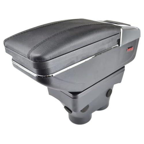 CIENUWPD Ablagebox Armlehne Drehbare Armlehne Schwarz Leder für Peugeot 208 2013 2014 2015 2016 2017 2018(Black Thread) von CIENUWPD
