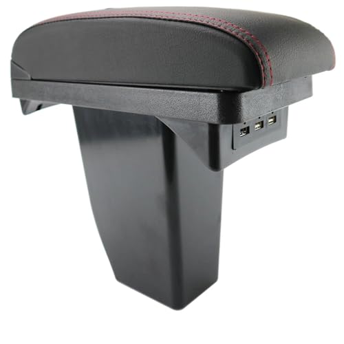 CIENUWPD Auto Armlehne Armlehne Box Schwarz Leder Center Storage Box Modifikation für Peugeot 2008(Red Thread) von CIENUWPD