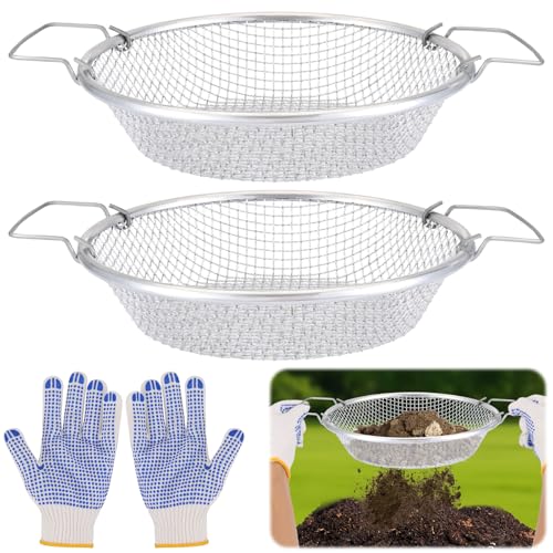 2 x Bodensieb aus Netzgewebe für Gartenarbeit, Kompostsieb mit Griffen für 1,8 l Eimer, Gartensieb zum Auffangen von Schmutz, Felsen, Sägemehl, inklusive Handschuhen von CIEOVO