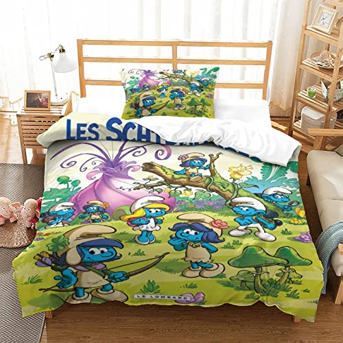 CIFEAR 3D Bettbezug Smurfs Bettwäsche Mikrofaser Bettwäsche Set Bettbezüge Mit Reißverschluss Kissenbezüge Single（135x200cm） von CIFEAR