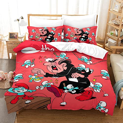 CIFEAR 3D Bettwäsche Bettbezug Smurfs Bettbezüge-Set + Kissenbezug Animation Mikrofaser Steppdeckenbezug Mit Reißveschluss Double（200x200cm） von CIFEAR
