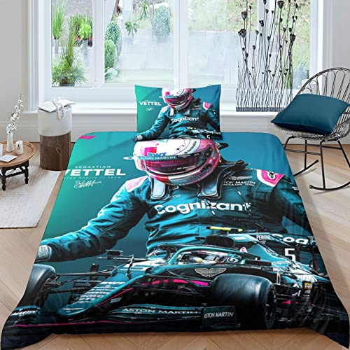 CIFEAR 3D F1-Rennen Bettwäsche Set Kinder Bettbezug Set F1-Fahrer Betten Set Für Kinder Mädchen Jungen Ultraweiche Mikrofaser Bettbezüge Set, Niedlich Single（135x200cm） von CIFEAR