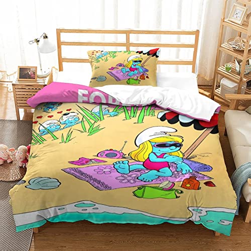 CIFEAR 3D Smurfs Bettwäsche Set Kinder Bettbezug Set Animation Betten Set Für Kinder Mädchen Jungen Ultraweiche Mikrofaser Bettbezüge Set, Niedlich Single（135x200cm） von CIFEAR