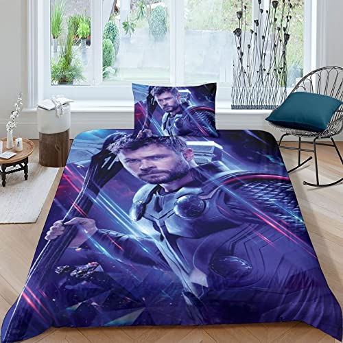 CIFEAR 3D Thor Bettwäsche Set Kinder Bettbezug Set Superheroe Betten Set Für Kinder Mädchen Jungen Ultraweiche Mikrofaser Bettbezüge Set, Niedlich Single（135x200cm） von CIFEAR