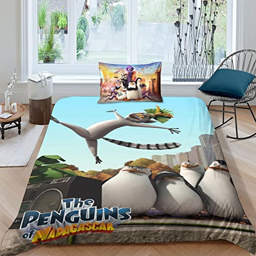 CIFEAR Bedding 3D Madagaskar Bettbezug Kissenbezug, Mikrofaser, Animation Bettbezüge Set Bettwäsche Mit Reißverschluss Für Erwachsene Oder Kind Single（135x200cm） von CIFEAR