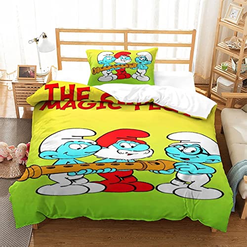 CIFEAR Bettwäsche 3D Smurfs Bettbezug Set Single（135x200cm） Bettwäsche Set Bettbezüge Mikrofaser Bettbezug Mit Reißverschluss Und Kissenbezug von CIFEAR