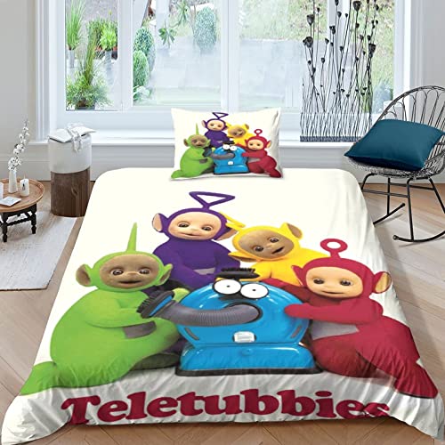 CIFEAR Bettwäsche Set Kinder Jungen Jugendliche 3D Teletubbies Kinderbettwäsche Weiche Bettbezug Und Kissenbezug Mit Reißverschluss Single（135x200cm） von CIFEAR