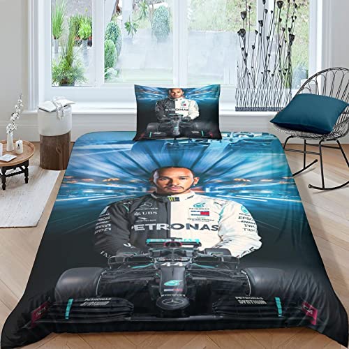 CIFEAR F1-Rennen Bettwäsche 3D Bettbezug, F1-Fahrer Set Bettwäsche Set Bettbezüge Mikrofaser Bettbezug Mit Reißverschluss Und Kissenbezug Single（135x200cm） von CIFEAR