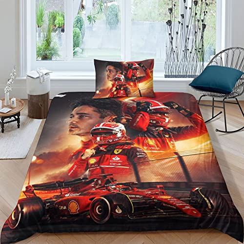 CIFEAR F1-Rennen Bettwäsche 3D F1-Fahrer Bettbezug Mikrofaser Bettwäsche Set Bettbezüge Mit Reißverschluss Kissenbezüge Single（135x200cm） von CIFEAR