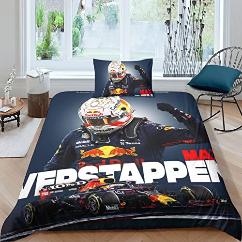 CIFEAR F1-Rennen Bettwäsche-Set, 3D Drucken F1 Drivers, Set Mit Kissenbezug Und Bettbezug, Bettwäsche, Zipper Öffnen Und Schließen, Geschenke Für Kinder Single（135x200cm） von CIFEAR