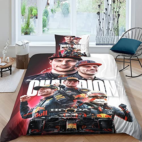 CIFEAR Kinder Bettwäsche F1-Rennen Bettbezug Set, Moderne 3D F1-Fahrer Bedruckte Kinder Jungen Kinderbett Bettbezug Set Microfaser Mit Kissenbezug Single（135x200cm） von CIFEAR