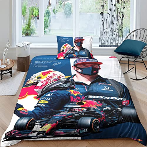 CIFEAR Kinder Bettwäsche F1-Rennen Bettbezug Set, Moderne 3D F1-Fahrer Bedruckte Kinder Jungen Kinderbett Bettbezug Set Microfaser Mit Kissenbezug Single（135x200cm） von CIFEAR