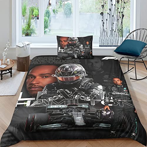 CIFEAR Kinder Bettwäsche F1-Rennen Bettwäsche Set Bettbezüge Set Mikrofaser F1-Fahrer Bettbezug Mit Reißverschluss Und Kissenbezug Single（135x200cm） von CIFEAR