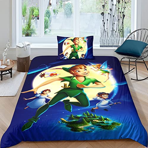 CIFEAR Peter Pan Bettbezug Bettwäsche Set Bettbezüge 3D-Druck Animation Motiv Bettbezug,Mikrofaser,mit Kissenbezug,für Jugendliche Kind Junge Mädchen Single（135x200cm） von CIFEAR