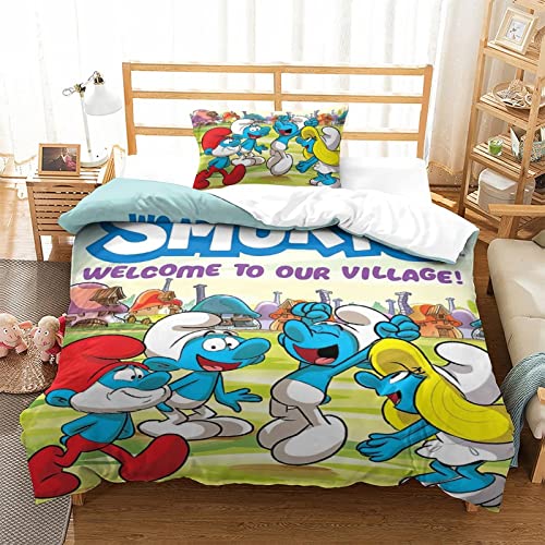 CIFEAR Smurfs Bettwäsche 3D-gedruckte Mikrofaser - Bettbezug Set Mit Kissenbezug,Animation Für Erwachsene Kinder Mit Reißverschluss Single（135x200cm） von CIFEAR