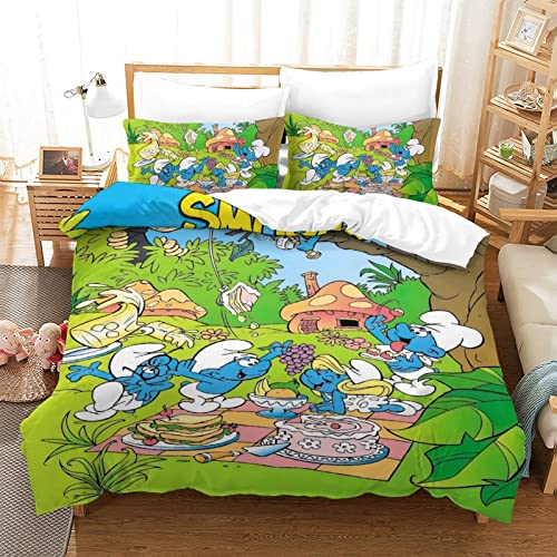 CIFEAR Smurfs Bettwäsche Bettbezüge Set Mit Kissenbezüge, Animation Muster Bettbezug-Sets，aus Mikrofaser Mit Reißverschluss Weich Und Bügelfrei Double（200x200cm） von CIFEAR