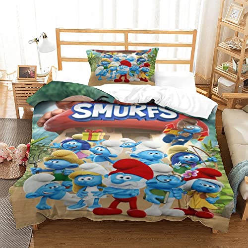 CIFEAR Smurfs Bettwäsche Bettbezüge Set Mit Kissenbezüge, Animation Muster Bettbezug-Sets，aus Mikrofaser Mit Reißverschluss Weich Und Bügelfrei Single（135x200cm） von CIFEAR