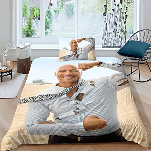 CIFEAR The Rock Bettbezug Bettwäsche Set Bettbezüge 3D-Druck Dwayne Johnson Motiv Bettbezug,Mikrofaser,mit Kissenbezug,für Jugendliche Kind Junge Mädchen Single（135x200cm） von CIFEAR