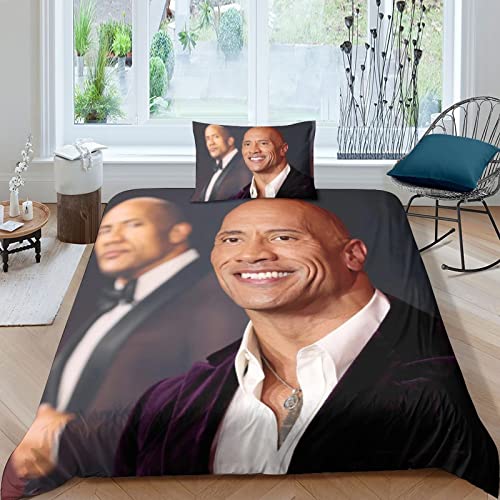 CIFEAR The Rock Bettwäsche Bettbezug Set Für Mädchen Jungen Kinder Kinder 3D Dwayne Johnson Bettbezüge Set Betten Set Zimmer Dekor Bettwäsche Kollektion Single（135x200cm） von CIFEAR