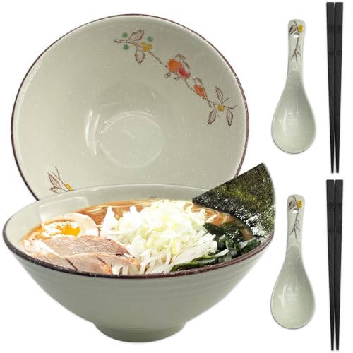 CIGAA Ramen Schüssel Keramik Set, 2 x 1200ml Ramenschüssel aus Keramik mit Essstäbchen und Löffeln, 2 Sets Japanische Suppenschüssel Bowl Schüssel CIGAA Ramen Schüssel Keramik Set, 2 x 1200ml Ramenschüssel aus Keramik mit Essstäbchen und Löffeln, 2 Sets Japanische Suppenschüssel Bowl Schüssel von CIGAA