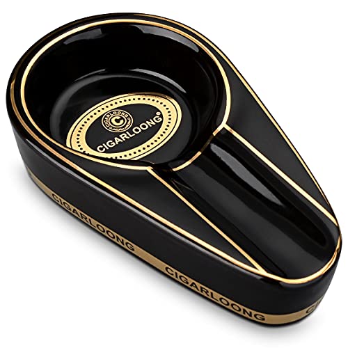 CIGARLOONG Zigarren Aschenbecher Single Classic Ceramic Aschenbecher Außen- oder Innenbereich(Kolorit:Black) von CIGARLOONG