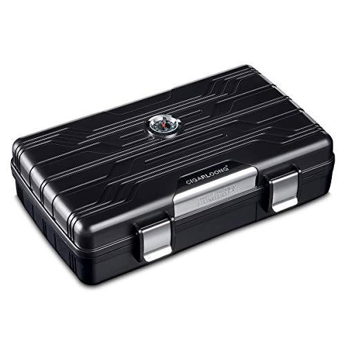 CIGARLOONG Cigar Humidor Travel Cigar Case Double Layer with Hygrometer and Humidifier(Color:Black) von CIGARLOONG