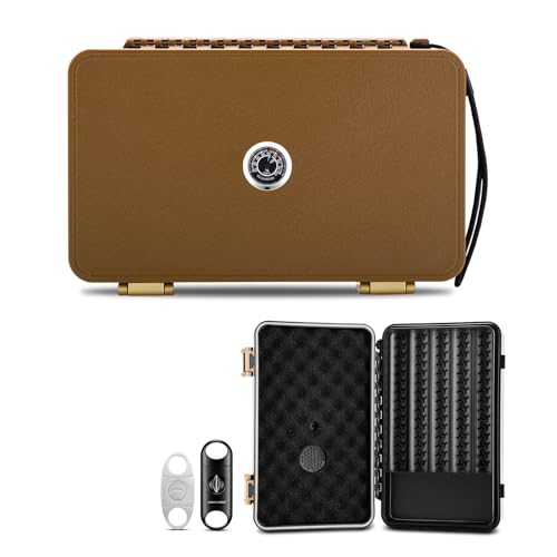 CIGARLOONG Humidor Humidor Aufbewahrungsbox, tragbar, mit Luftbefeuchter und Hygrometer, Zigarrenetui mit 2 Zigarrenschneidern, für bis zu 10 Zigarren, Zigarren nicht im Lieferumfang enthalten (braun) von CIGARLOONG