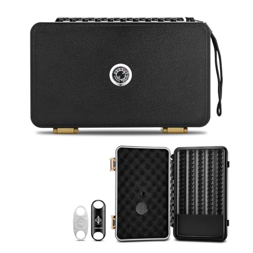 CIGARLOONG Humidor Humidor Aufbewahrungsbox, tragbar, mit Luftbefeuchter und Hygrometer, Zigarrenetui mit 2 Zigarrenschneidern, für bis zu 10 Zigarren, Zigarren nicht im Lieferumfang enthalten von CIGARLOONG