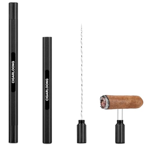 CIGARLOONG Tragbares 2-in-1-Zigarrenwerkzeug | Zigarrenstanzer mit Zigarren-Zwillingsnadel & Zugverstärker, Legierung, multifunktionales Geschenk für Enthusiasten (schwarz) von CIGARLOONG