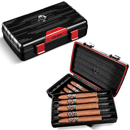 CIGARLOONG Zigarren-Humidor, Reise-Zigarren-Etui, doppellagig, mit Hygrometer und Luftbefeuchter (Farbe: Rot) von CIGARLOONG