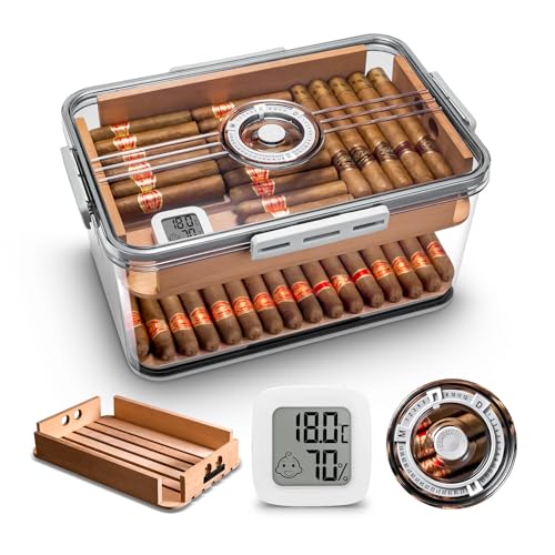 CIGARLOONG Zigarren Humidor Große Unterbringung 100 Zigarren, eingebautes Zedernholz Regal mit Hygrometer Transparent Zigarren Aufbewahrungsbox(Keine Zigarren) von CIGARLOONG