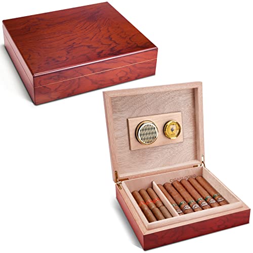 CIGARLOONG Zigarren-Humidor Reisebox aus Zedernholz, Kirschholz, mit Hygrometer und Luftbefeuchter, für bis zu 15-20 Zigarren von CIGARLOONG