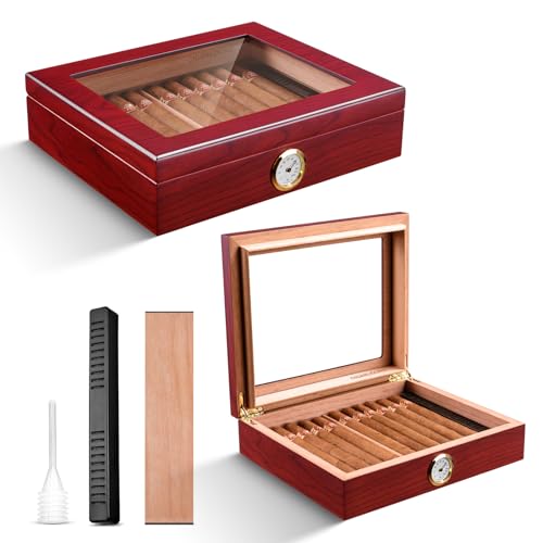 CIGARLOONG Zigarren Humidor Spanische Zeder Desktop Box mit Luftbefeuchter und Hygrometer Halten bis zu 25 Zigarren (Braun) von CIGARLOONG