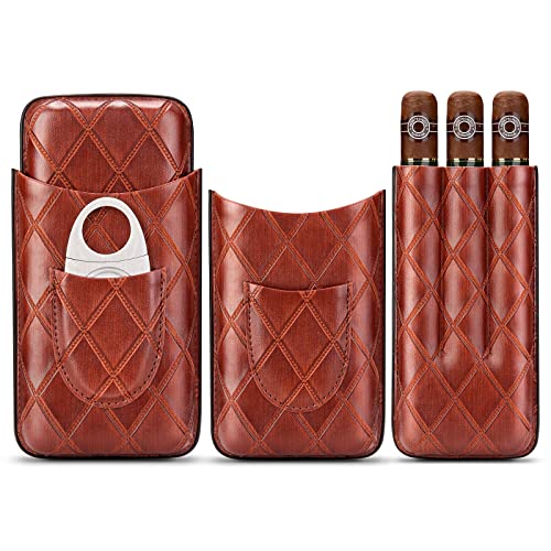 CIGARLOONG Zigarrenetui Leder Zigarre Reise Humidor Halten 3 Röhren mit Zigarrenschneider(Farbe:Braun) von CIGARLOONG