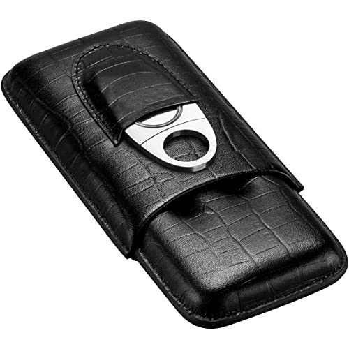 CIGARLOONG Zigarrenetui Leder Zigarren Travel Humidor Unterkunft Zu 3 Zigarren mit Zigarrenschneider(Farbe:Schwarz) von CIGARLOONG